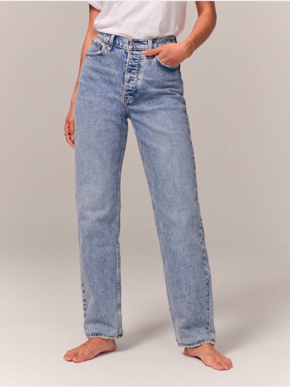 Abercrombie High-Rise Straight Leg Women’s Jeans - Light Blue